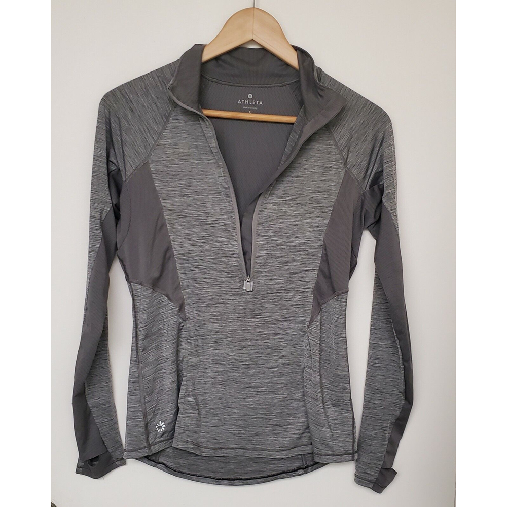 Athleta Forerunner Hal Gray Hue Stretch Long Sleeve Top Half Zip Size S